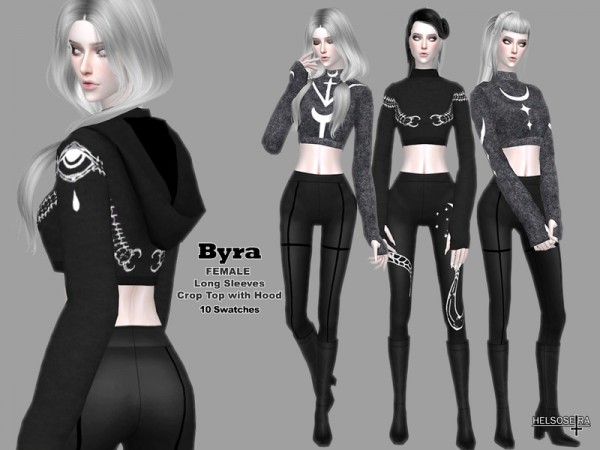  The Sims Resource: BYRA   Crop Sweater with Hood by Helsoseira