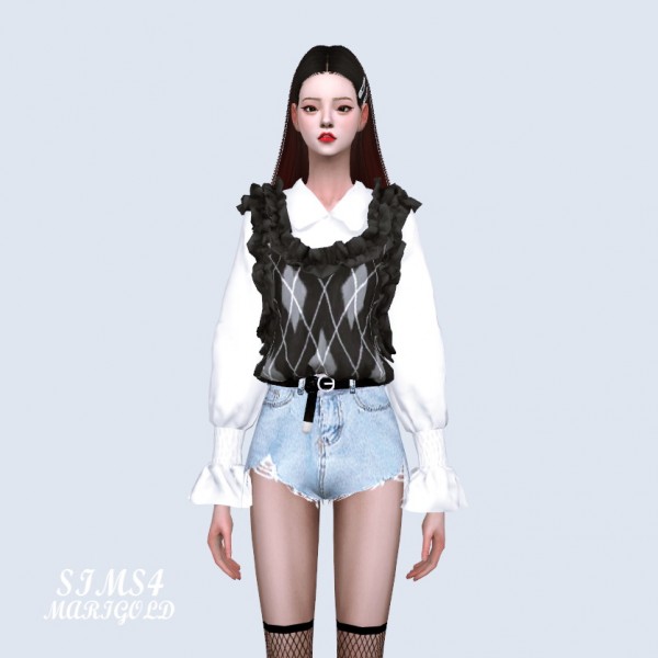  SIMS4 Marigold: Frill Vest With Blouse
