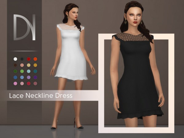  The Sims Resource: Lace Neckline Dress by DarkNighTt