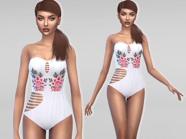  The Sims Resource: White Floral Swimsuit by Puresim
