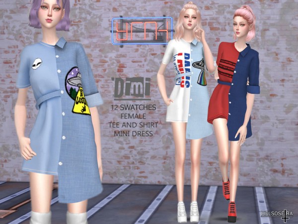  The Sims Resource: DIMI Tee and Shirt Mini Dress by Helsoseira