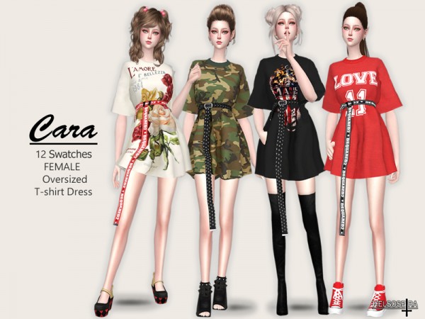  The Sims Resource: Cara T Shirt Dress by Helsoseira