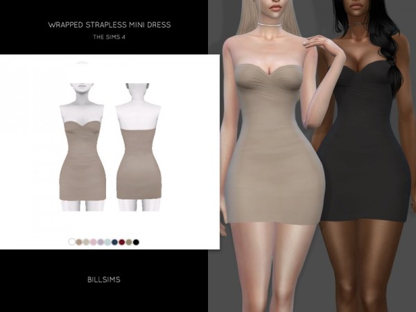  The Sims Resource: Wrapped Strapless Mini Dress by Bill Sims
