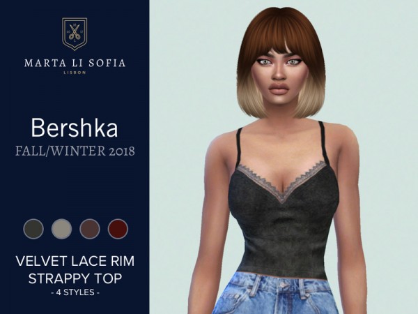  The Sims Resource: Velvet lace rim strappy top by martalisofia