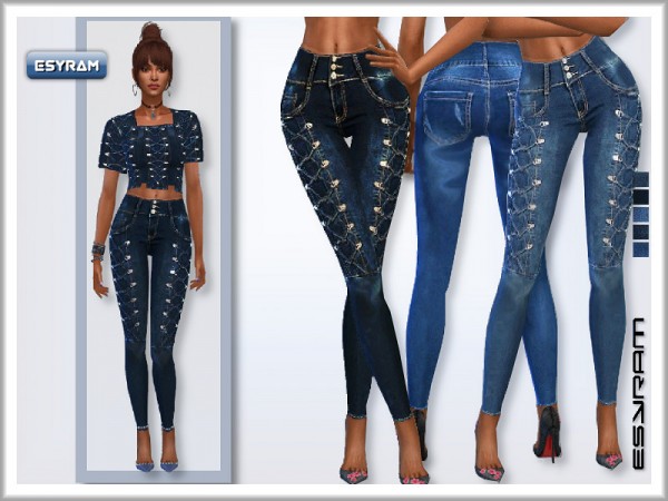  The Sims Resource: Jeans with cross cords by EsyraM