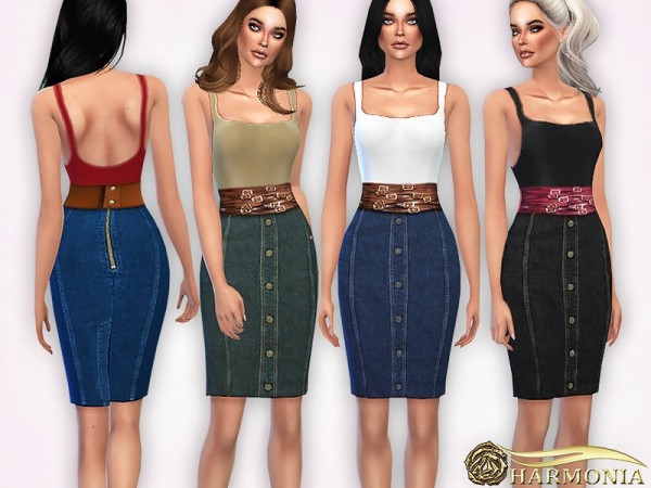  The Sims Resource: Pencil Denim Skirt and Tank Top by Harmonia