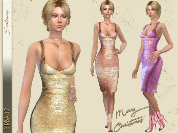  The Sims Resource: Golden Christmas Dress by Birba32