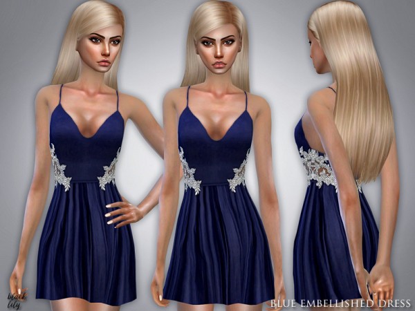  The Sims Resource: Blue Embellished Dress by Black Lily