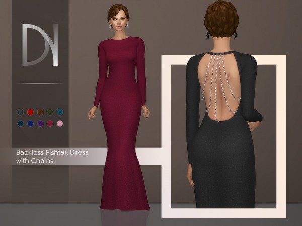  The Sims Resource: Backless Fishtail Dress with Chains by DarkNighTt