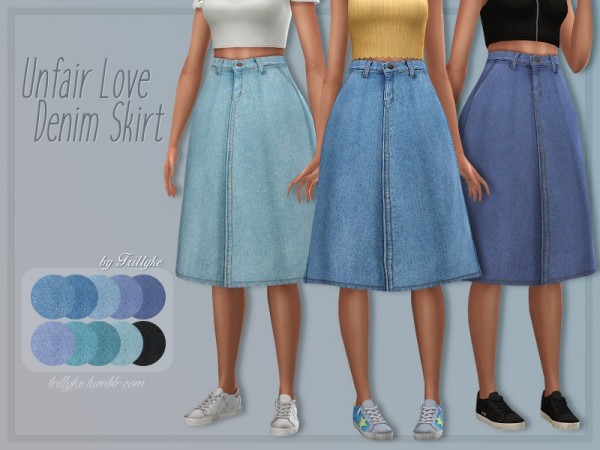  The Sims Resource: Unfair Love Denim Skirt by Trillyke