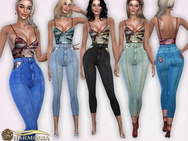  The Sims Resource: Sequin Cami and Jeans Set by Harmonia