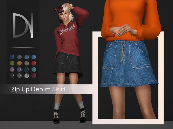  The Sims Resource: Zip Up Denim Skirt by DarkNighTt