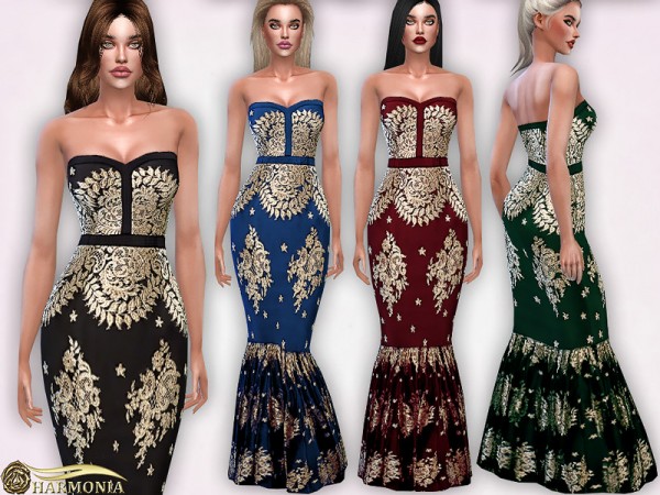  The Sims Resource: Mermaid Lace Embroidery Prom Dress by Harmonia