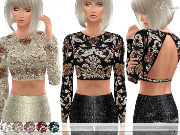  The Sims Resource: Embellished Open Back Cropped Top by ekinege