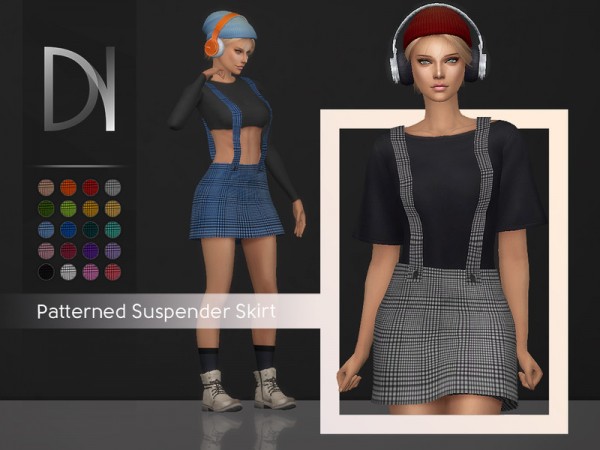  The Sims Resource: Patterned Suspender Skirt by DarkNighTt