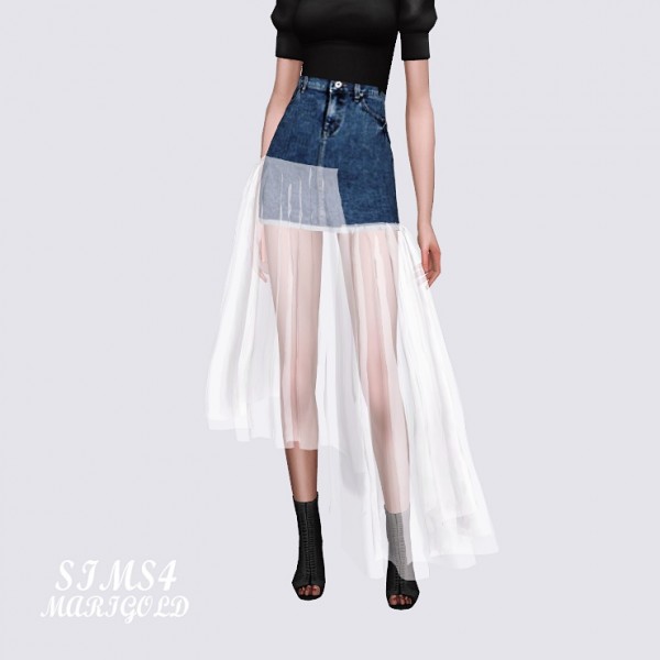  SIMS4 Marigold: Mesh Denim Long Skirt