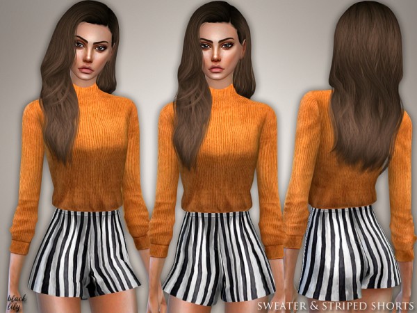  The Sims Resource: Sweater and Striped Shorts by Black Lily