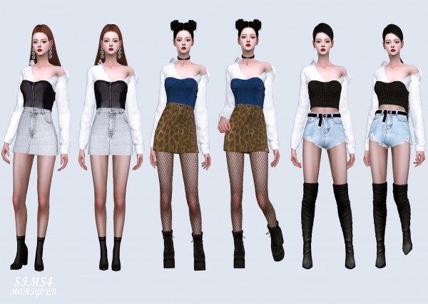  SIMS4 Marigold: Natural Shirt With Bustier