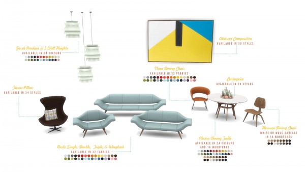  Simsational designs: Futura Living   Retro Futuristic Living and Dining Set