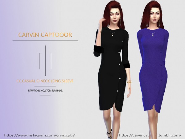  The Sims Resource: Casual O neck Long Sleeve dress by carvin captoor