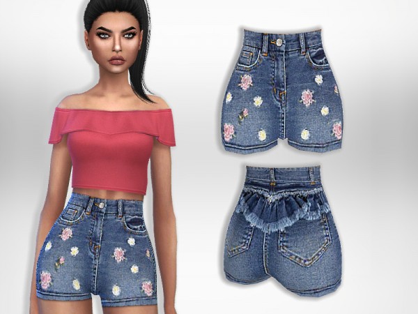  The Sims Resource: Floral Denim Shorts by Puresim