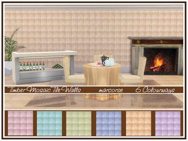  The Sims Resource: Timber Mosaic Tile Walls by marcorse