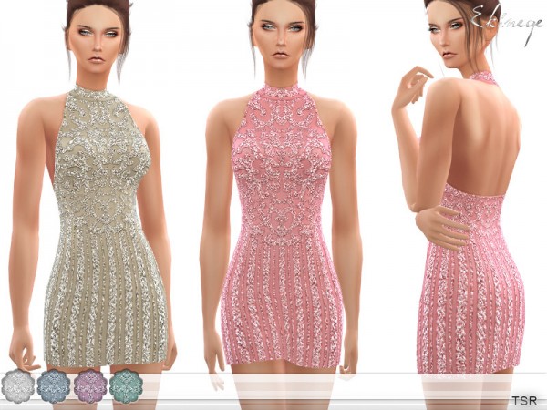  The Sims Resource: High Neck Beaded Dress by ekinege
