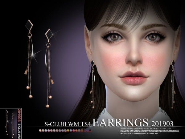 The Sims Resource: Earrings 201903 by S-Club • Sims 4 Downloads