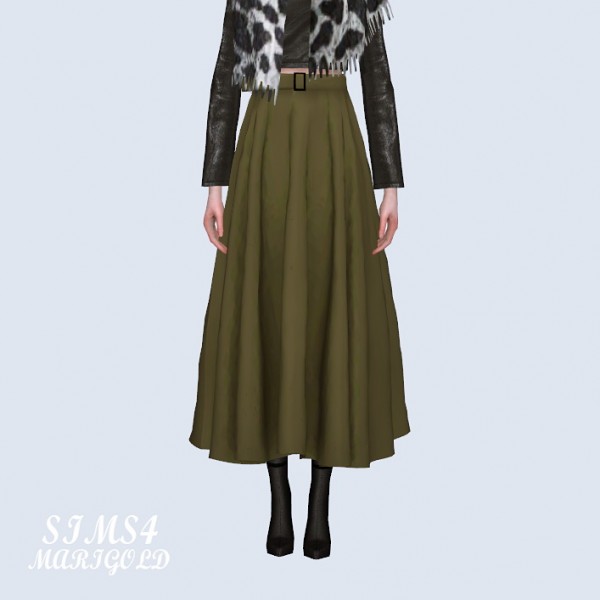  SIMS4 Marigold: Long Flare Skirt With Belt