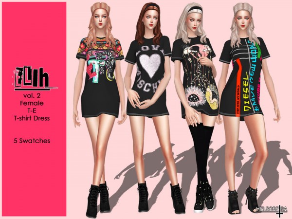  The Sims Resource: ELIH v2  T Shirt Dress by Helsoseira