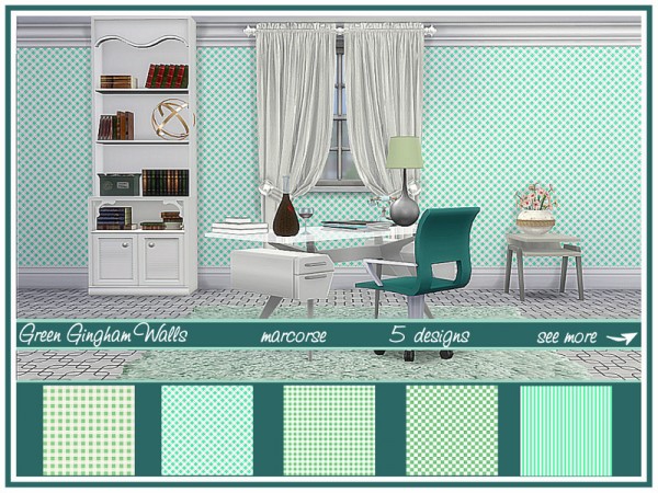  The Sims Resource: Green Gingham Walls by marcorse
