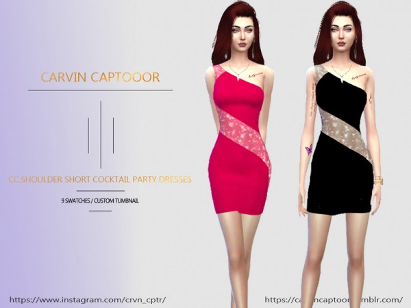  The Sims Resource: Shoulder Short Cocktail Party Dresses by carvin captoor
