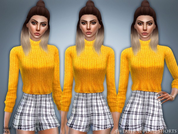  The Sims Resource: Sweater and Plaid Shorts by Black Lily