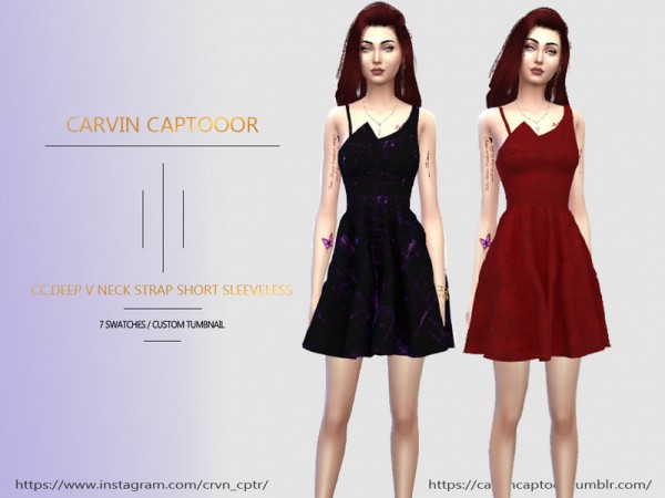  The Sims Resource: Deep V neck strap short sleeveless by carvin captoor