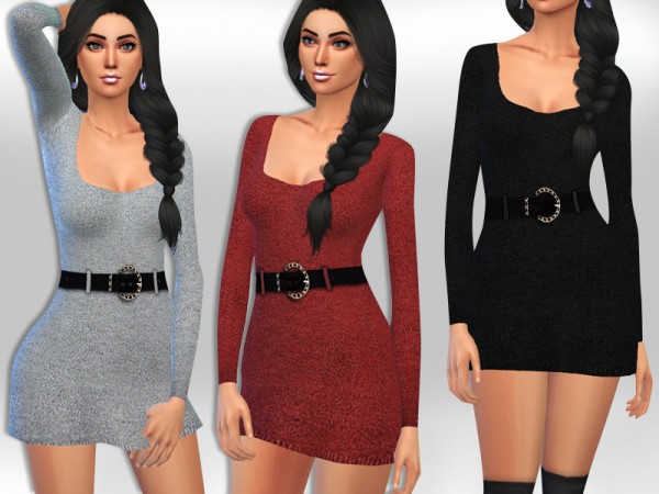 The Sims Resource: Winter Long Sleeve Dresses with Belt by ...