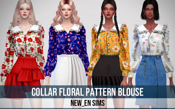  Newen: Collar Floral Pattern Blouse