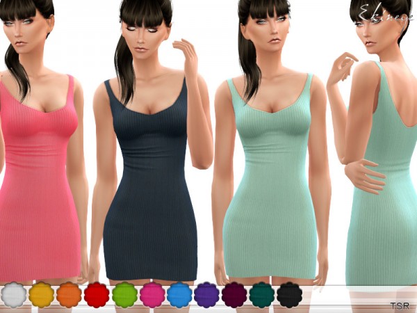  The Sims Resource: Ribbed Scoop Neck Bodycon Dress by ekinege