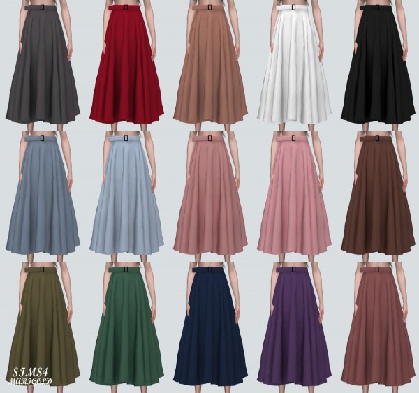 SIMS4 Marigold: Long Flare Skirt With Belt • Sims 4 Downloads