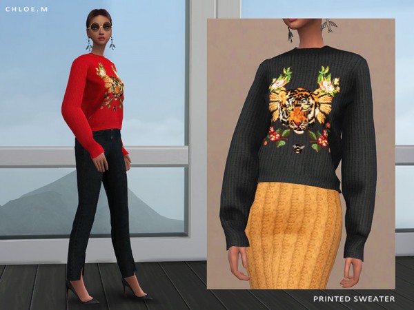  The Sims Resource: Printed Sweater by ChloeMMM