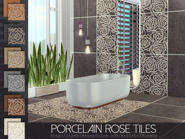  The Sims Resource: Porcelain Rose Tiles by Rirann