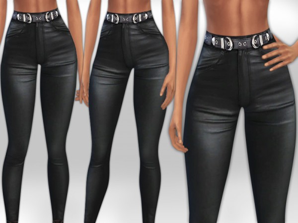  The Sims Resource: Solitaire Full Realistic Leather Pants with Belt by Saliwa