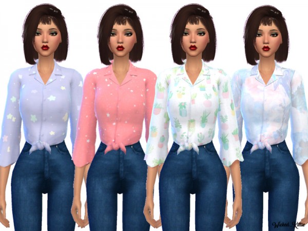 The Sims Resource: Knotted Button Up top by Wicked_Kittie • Sims 4 ...