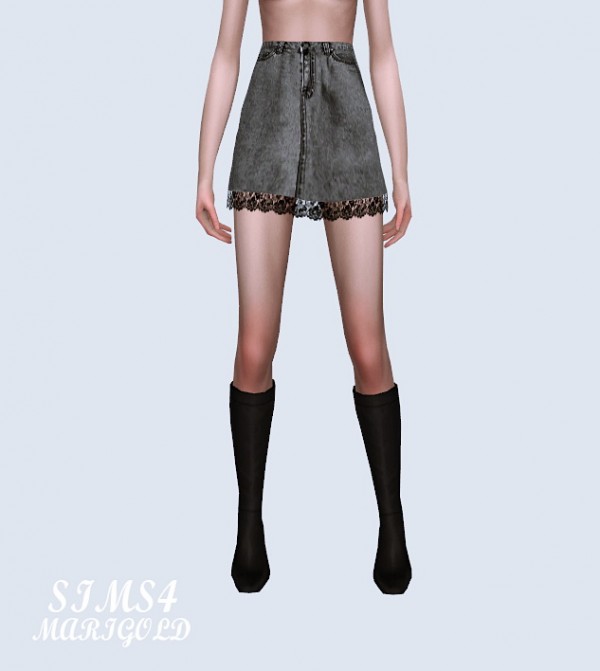  SIMS4 Marigold: Lace Denim Mini Skirt