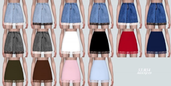  SIMS4 Marigold: Lace Denim Mini Skirt