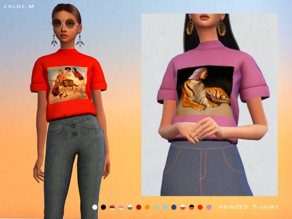  The Sims Resource: Printed T shirt by ChloeMMM