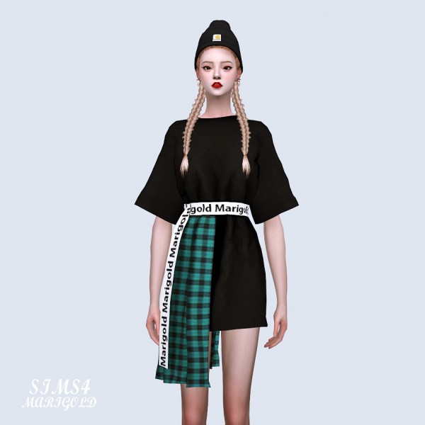  SIMS4 Marigold: Box T Dress With Pleats