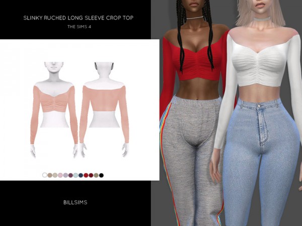  The Sims Resource: Slinky Ruched Long Sleeve Crop Top by Bill Sims