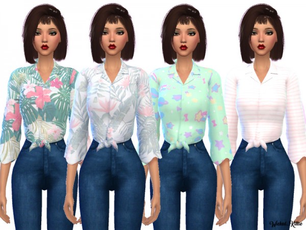  The Sims Resource: Knotted Button Up top by Wicked Kittie