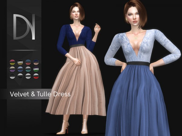  The Sims Resource: Velvet and Tulle Dress by DarkNighTt