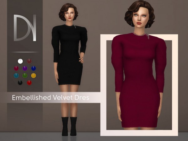  The Sims Resource: Embellished Velvet Dress by DarkNighTt